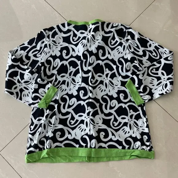 Investments 3/4 Sleeve Geometric Design Cardigan and Black Knit Tank, Ladies XL - Picture 3 of 12